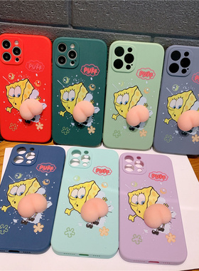 日韩卡通软捏捏屁桃子海绵宝宝oppoReno5手机壳Reno5pro硅胶软套Reno5proplus全包Ace创意Ace2情侣a5女a7x/f9