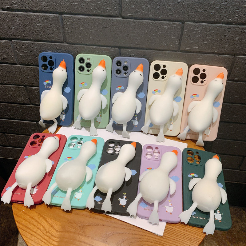 软捏捏立体可爱鸭苹果X/XS/XR/SE2手机壳iPhone12mini减压好玩鸭11pro max全包硅胶7防摔套8plus女情侣6splus