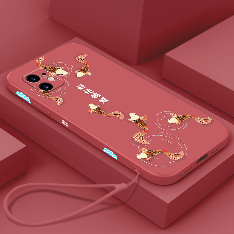 好运锦鲤苹果中国风液态硅胶