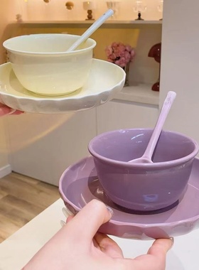奶油风一人食少女高颜值饭碗盘ins甜品耐高温家用陶瓷釉下彩餐具