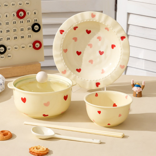 烘焙泡面碗带盖套装学生宿舍用方便面碗饭碗双耳陶瓷汤碗螺蛳粉碗