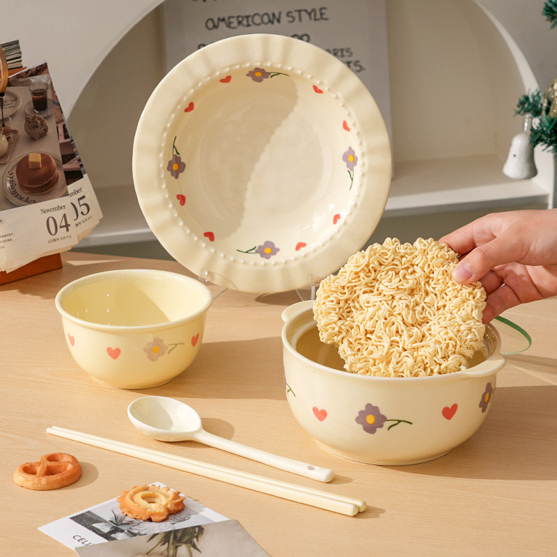 烘焙泡面碗套装带盖学生宿舍用方便面碗饭碗双耳陶瓷汤碗螺蛳粉碗,餐饮具,泡面碗,淘宝优惠券,粉丝福利购,淘宝优惠卷