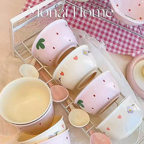 奶油家用饭混搭碗少女情侣餐具可爱套装高颜值ins陶瓷餐具甜品瓷