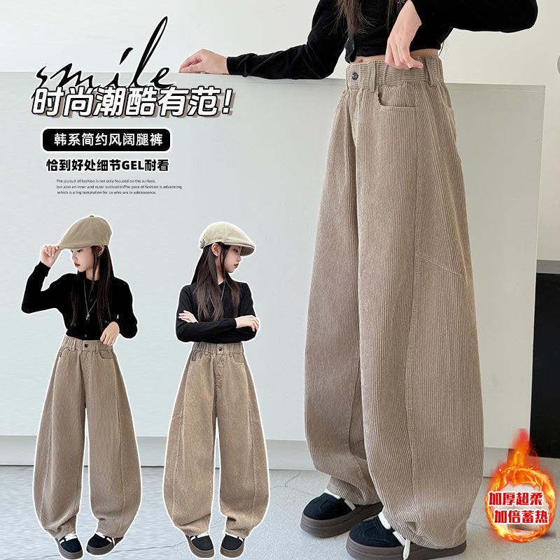 女童秋冬加绒加厚裤子
