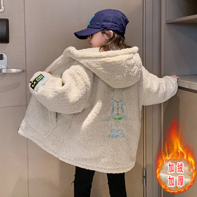 女童羊羔毛外套冬装2025新款女孩中长款大衣儿童加绒加厚毛毛衣潮