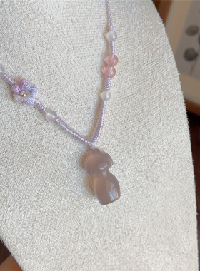 天然冰紫玉髓旗袍吊坠项链