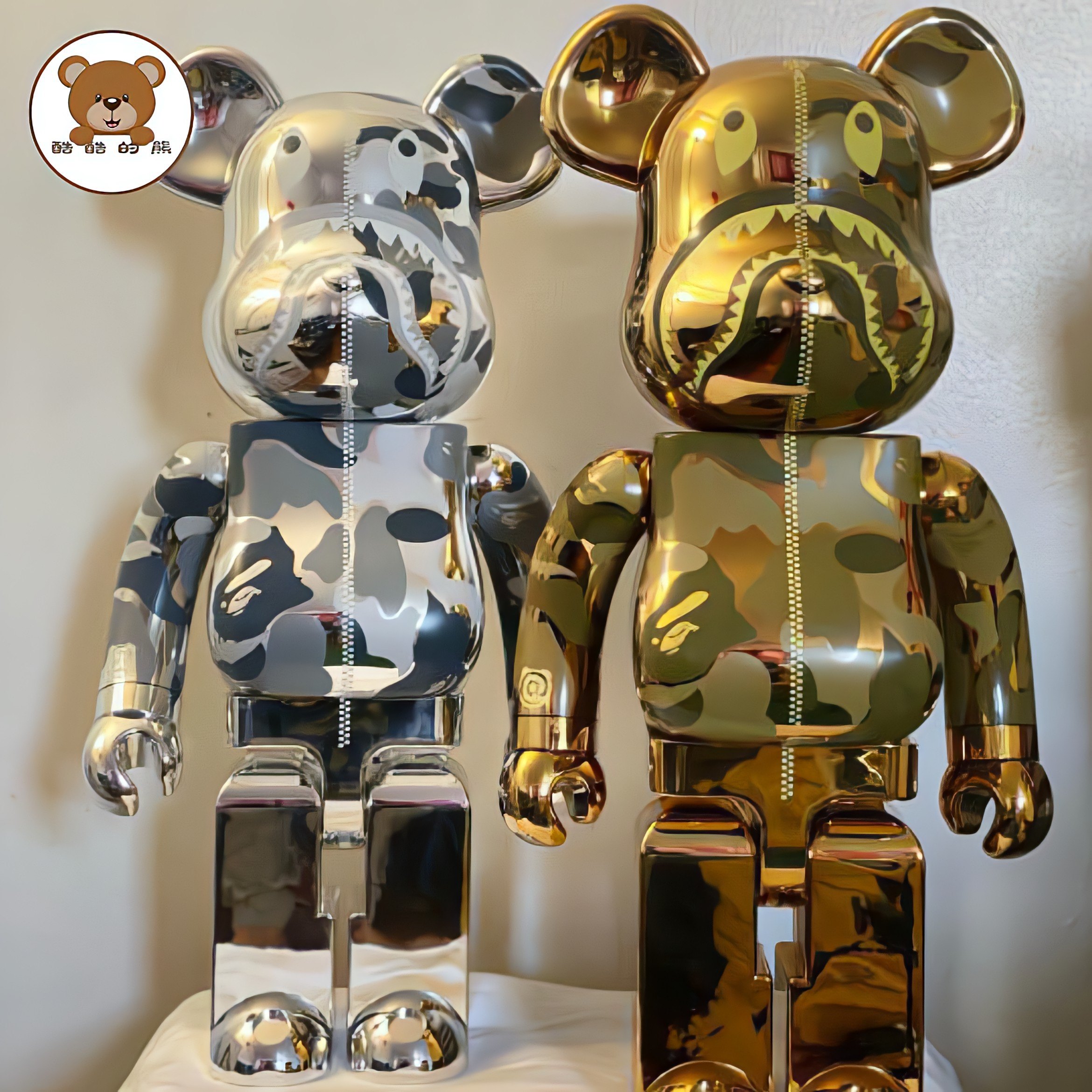 酷酷的熊bearbrick bape1000%迷彩电镀鲨鱼积木熊潮玩公仔暴力熊
