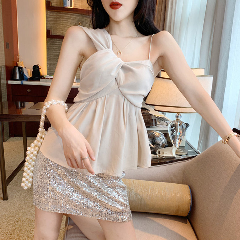 夏季新款网红主播服装女百搭性感露肩无袖修身显瘦不规则吊带上衣|ruв категории Женская одежда, рубашка - от Buy2taobao.com для оказания профессиональной услуги покупки агента Taobao