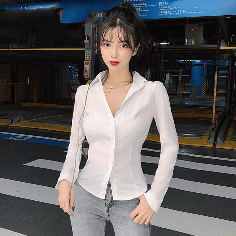 夜店女装2020秋季款气质V领修身OL衬衫制服性感低胸紧身百搭上衣|msdalam kategori Butik wanita / wanita, shirt - dari Buy2taobao.com untuk memberikan perkhidmatan ejen Taobao profesional membeli