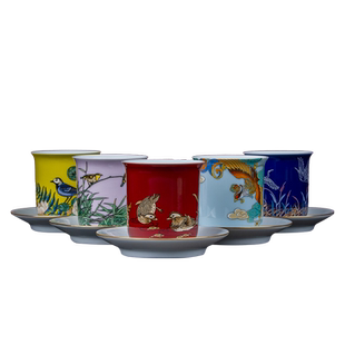 宝瓷林景德镇阖家欢五伦杯送礼佳品茶杯直口杯带碟茶具单杯套组