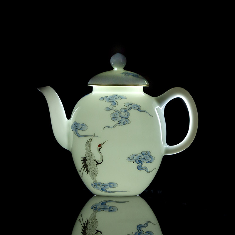 宝瓷林景德镇手绘描金祥云月牙壶陶瓷茶具单壶清幽淡雅月牙壶茶壶