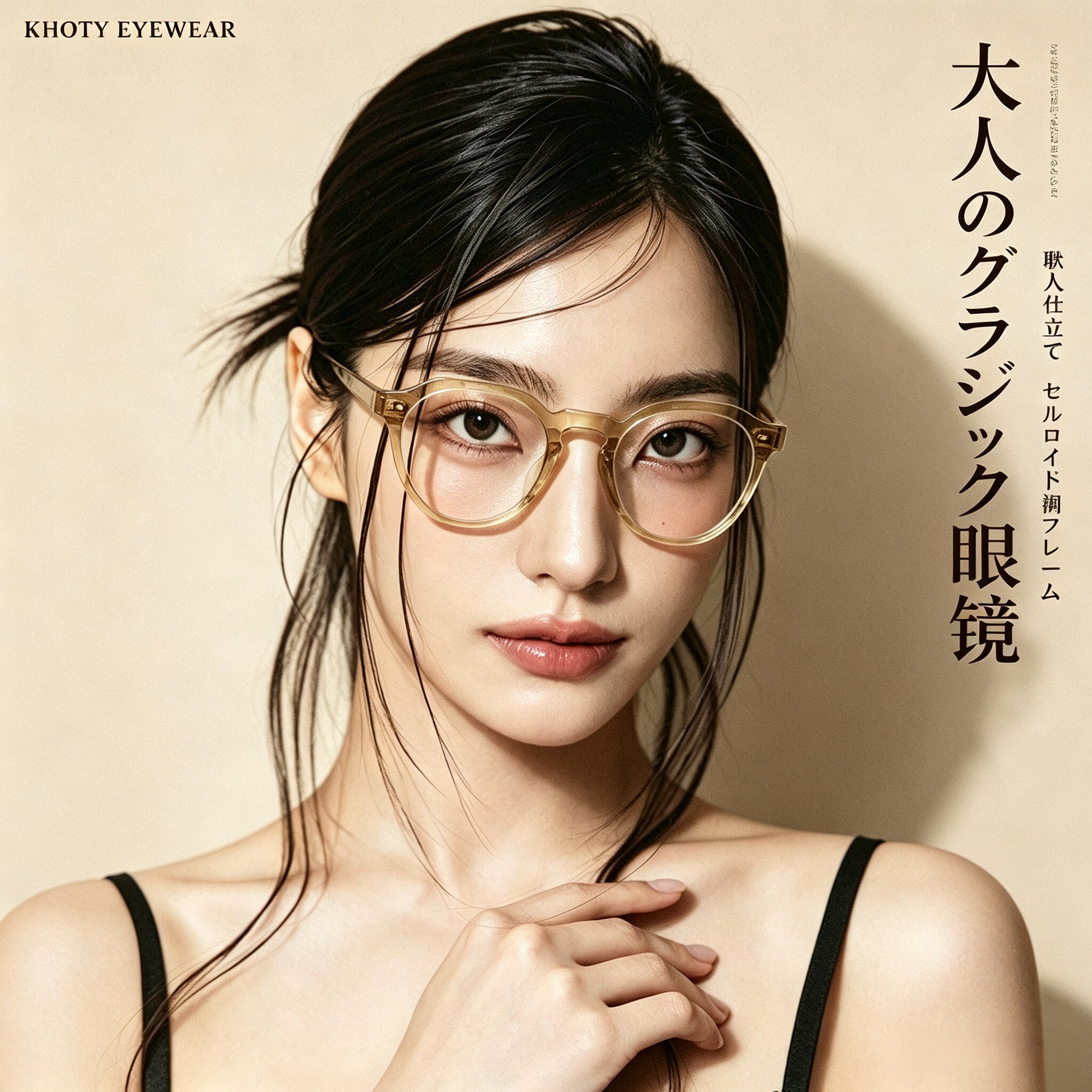 日本手制透明板材镜架男女KHOTY复古明星款文艺防蓝光圆框近视镜