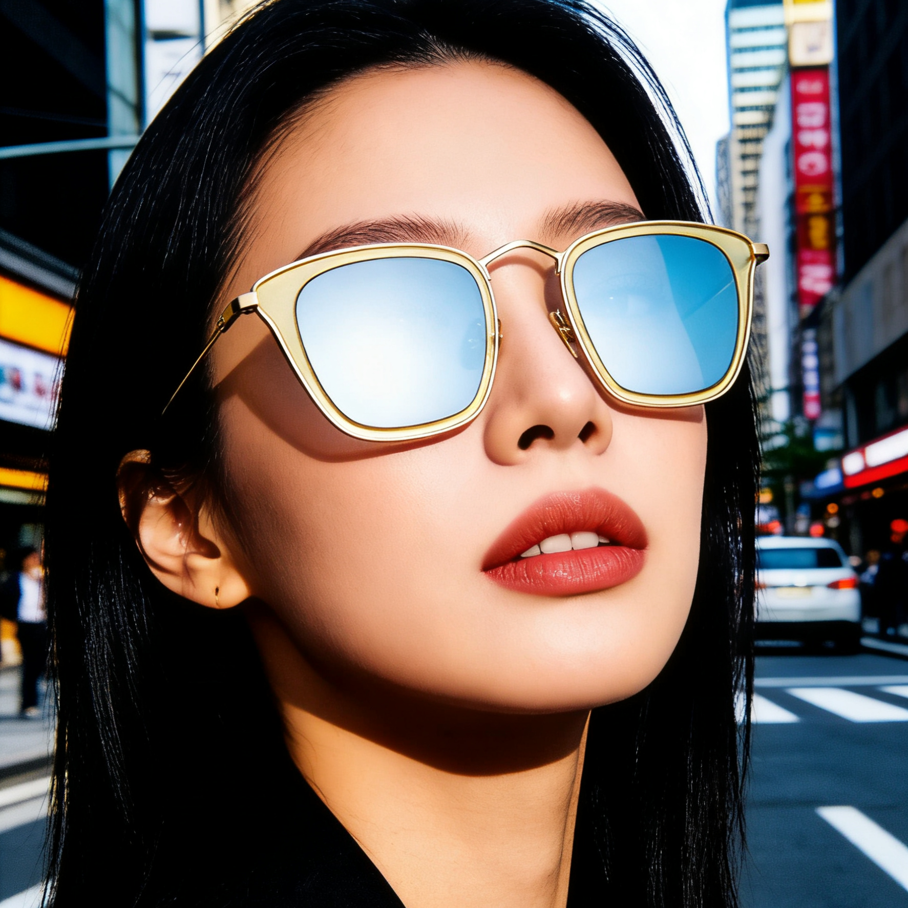 日本纯钛炫彩偏光墨镜女超轻透色板材蝶形太阳镜变色防蓝光近视镜