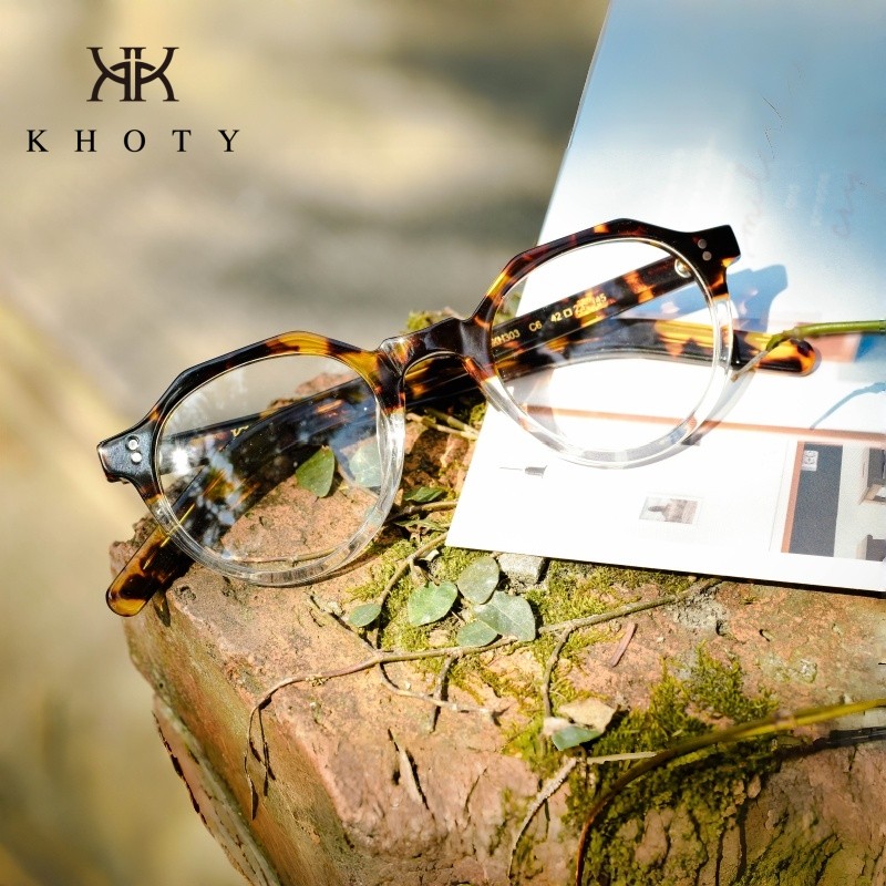 日本手制KHOTY潮款复古圆框板材男女质感文艺近视防蓝光眼镜ins风