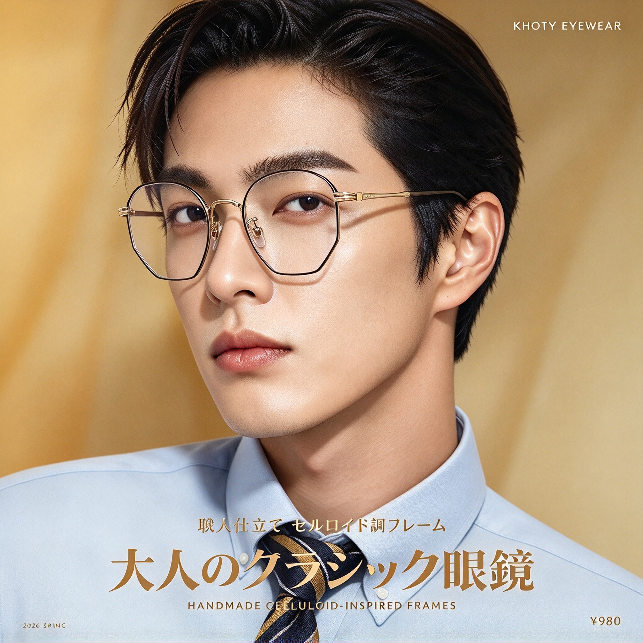 日本纯钛眼镜多边圆框男Khoty