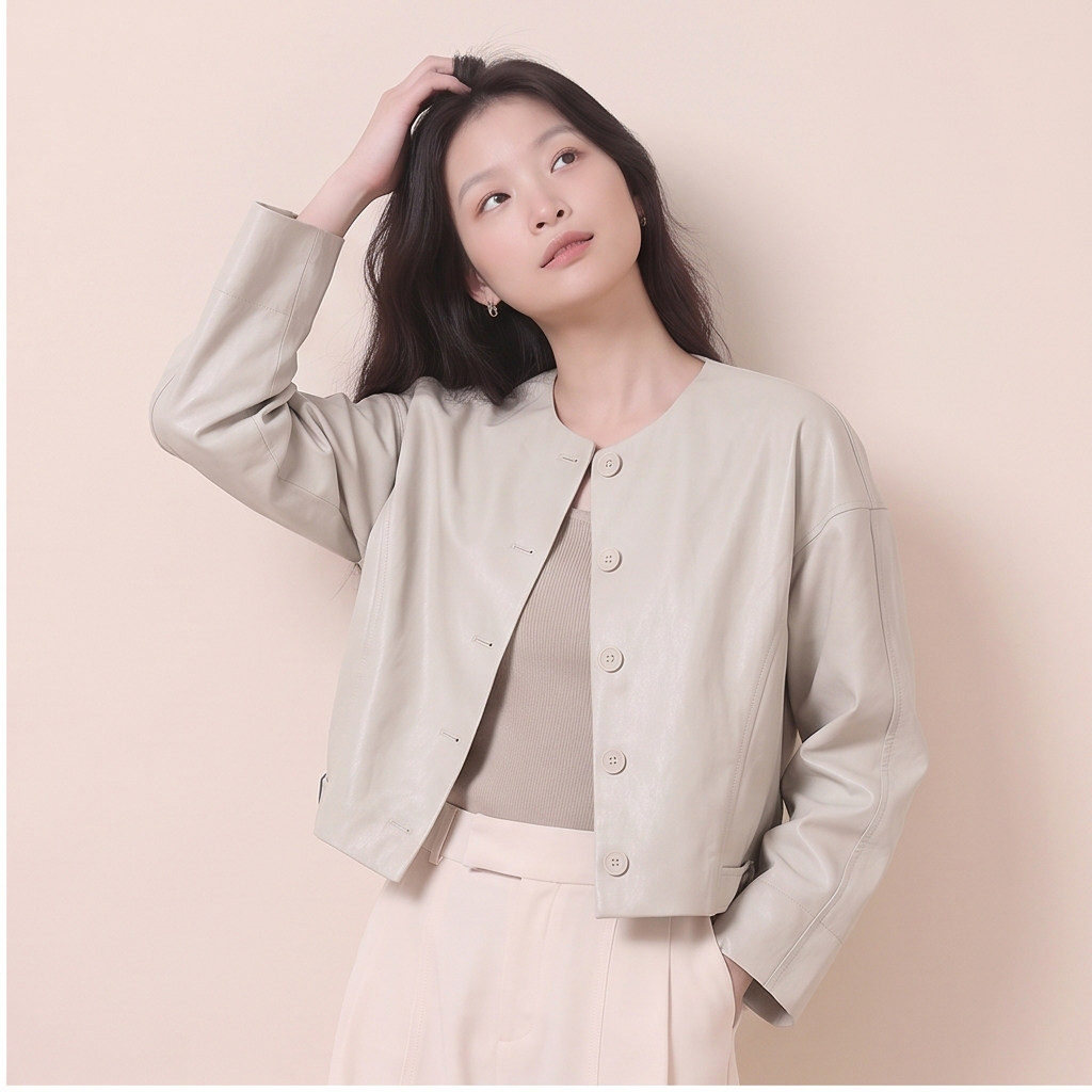 KOMPASU商场同款 时髦优雅长袖显瘦PU皮衣外套女春秋QBS8561357