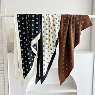 韩版黑白波点三角巾丝巾女秋季百搭护颈领巾包头巾高级感围巾配饰