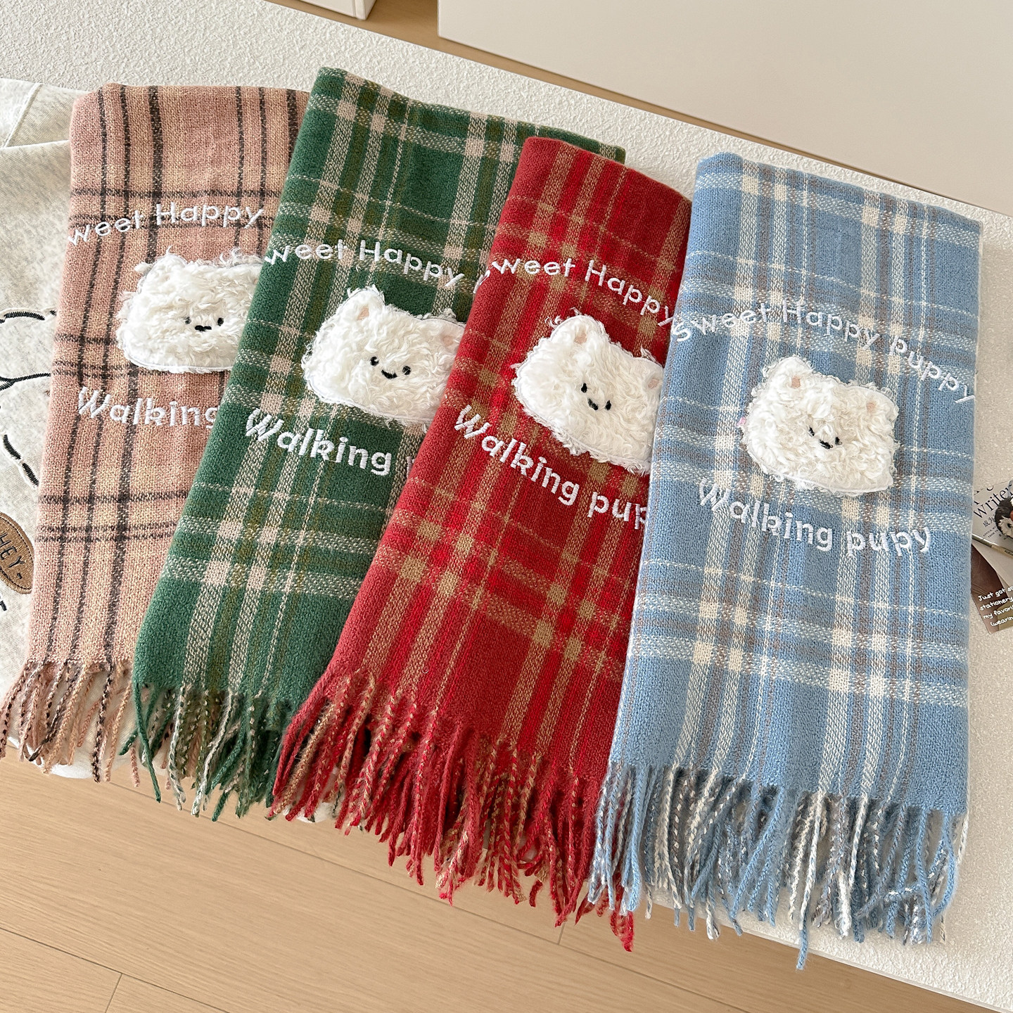 学院风格子仿羊绒围巾女生秋冬季护颈毛绒白色小熊围脖大披肩两用,服饰配件/皮带/帽子/围巾,围巾/丝巾/披肩,淘宝优惠券,粉丝福利购,淘宝优惠卷