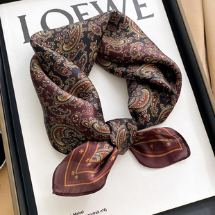 黑红色男士丝巾真丝方巾春秋薄款腰果花围脖高端搭西装领口巾围巾