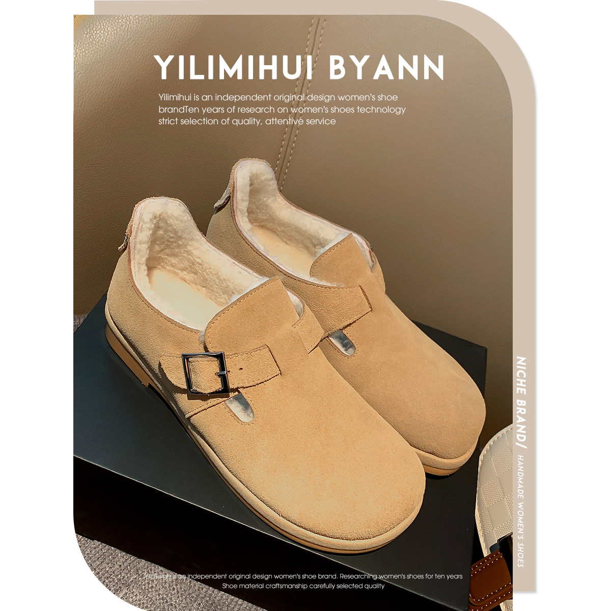 一力米灰 巴黎暖阳~!新款真皮保暖平底复古勃肯鞋纯羊毛豆豆鞋女,女鞋,勃肯鞋/软木鞋,淘宝优惠券,粉丝福利购,淘宝优惠卷