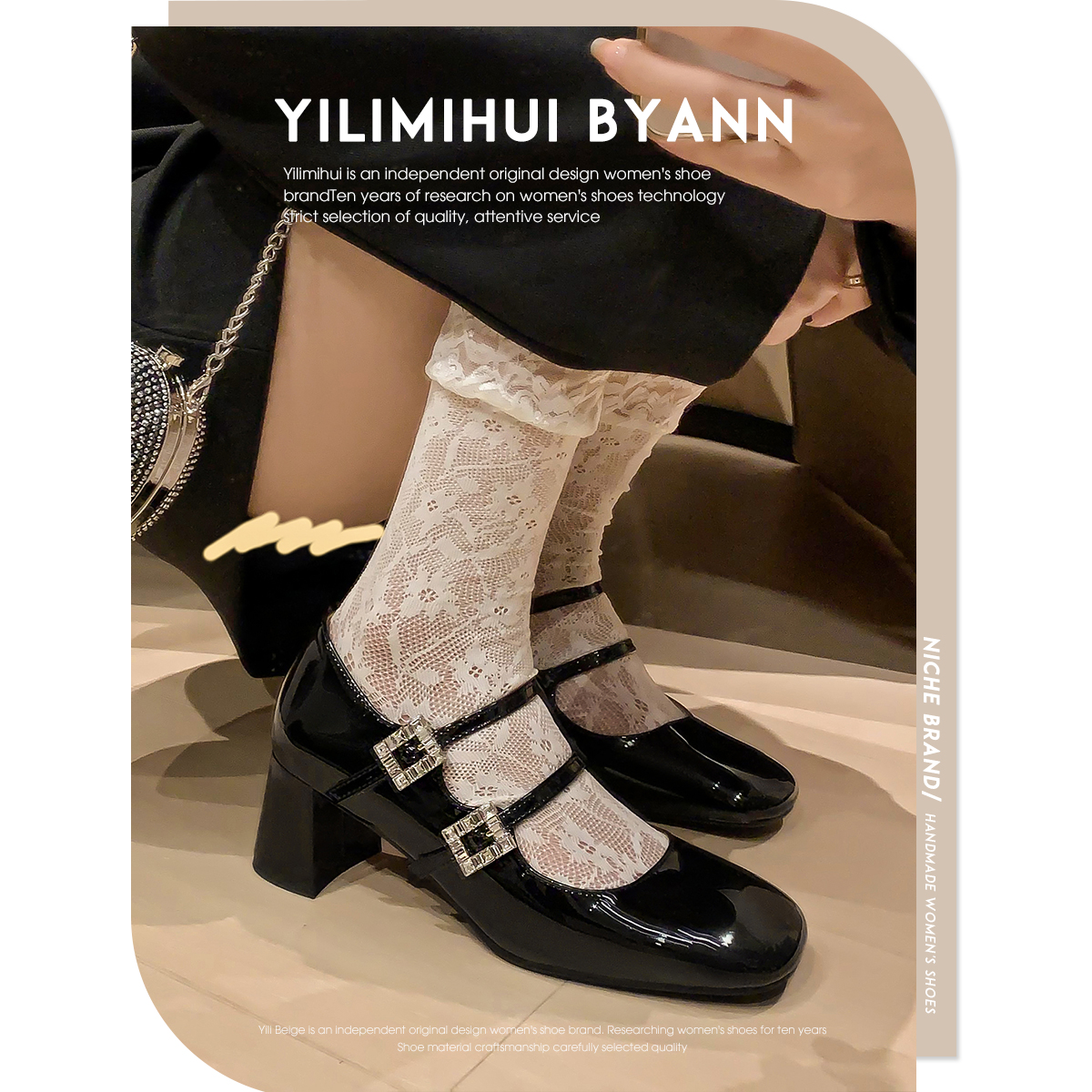 一力米灰玛丽珍鞋甜美水钻