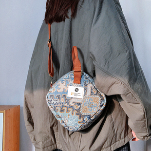 三色补丁菱格印花骰子包女2025秋新款百搭民族风斜挎包格子单肩包