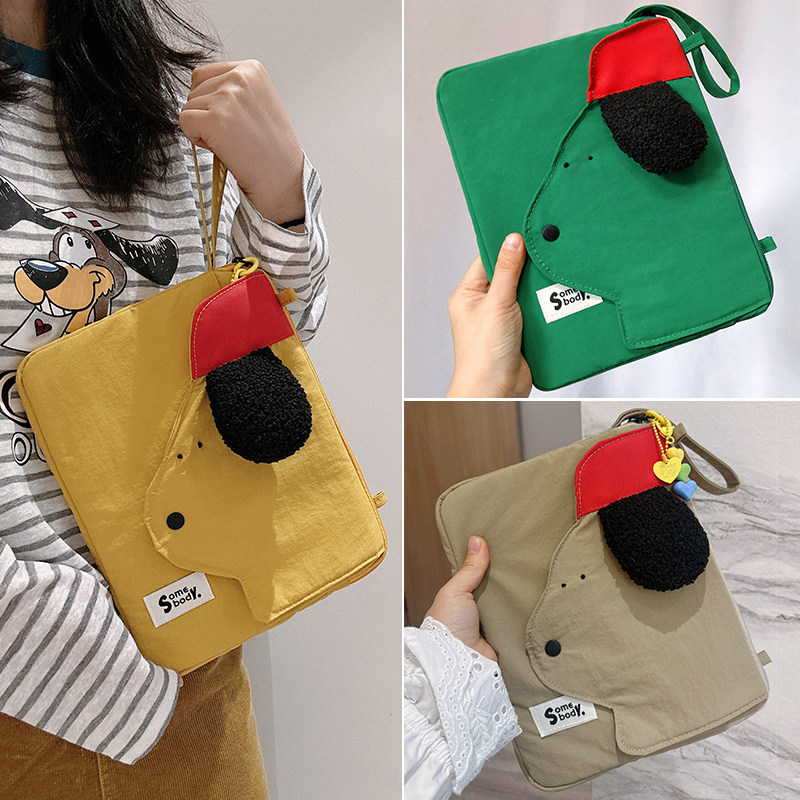 三色补丁卷毛小狗Ipad包2025可爱卡通手腕包多功能百搭休闲保护套