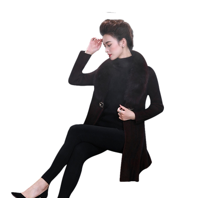 貂绒大衣中长款狐狸毛领外套开衫