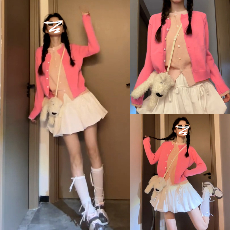 开春韩系穿搭白色半身套装连衣裙子女2025新款小个子花苞蓬蓬短裙