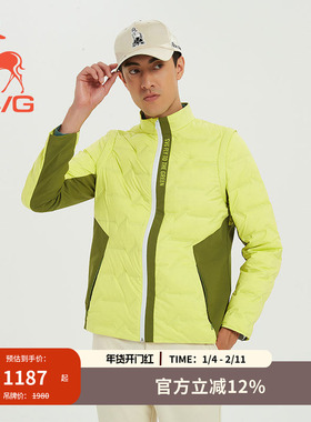 svg高尔夫秋冬新款男装黄绿色针织拼接羽绒服保暖鹅绒运动外套男