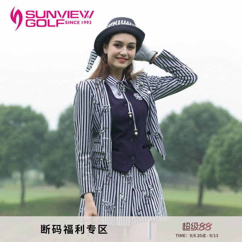SVG高尔夫女装秋季时尚丝绒条纹印花西装外套女士运动西服套装女