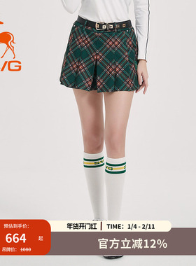 svg高尔夫秋季新款女装绿色格纹印花短裙运动裙裤半身裙套装女