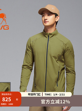 svg高尔夫秋季新款男装橄榄绿色拉链立领外套时尚运动夹克上衣