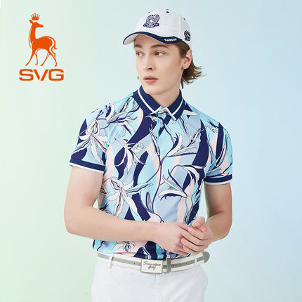 svg高尔夫夏款男装时尚印花短袖t恤翻领POLO衫运动上衣套装