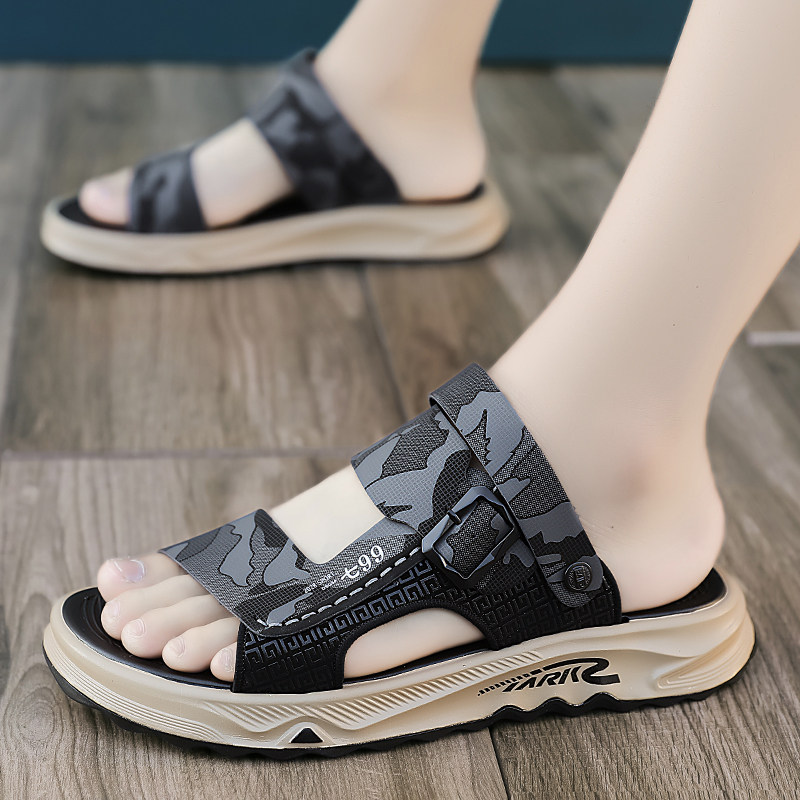 BEACH SANDALS MENS AUTUMN WEAR NON-SLIP VERSATILE WEARABLE WEAR-RESISTANT THICK-SOLED DUAL-PURPOSE VIETNAMESE DRIVING OUTDOOR WADING SLIPPERS