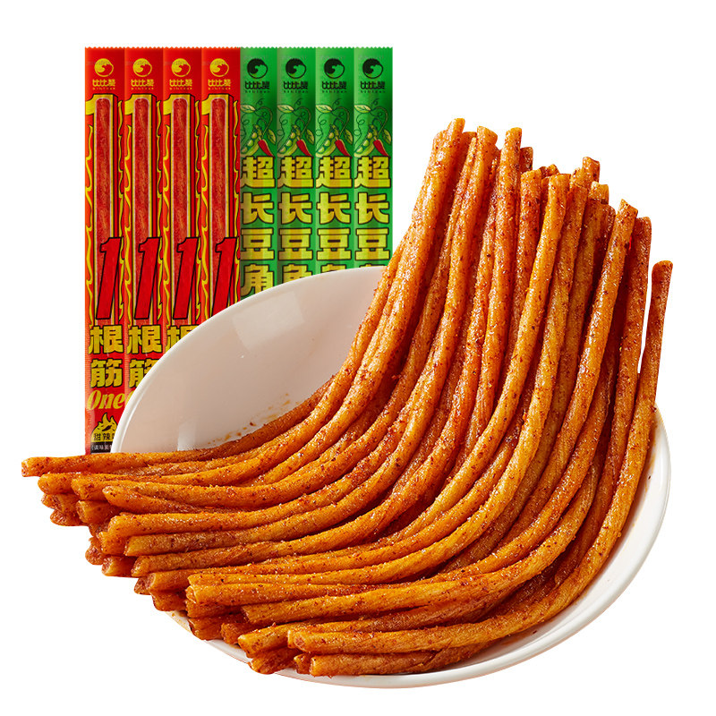 比比赞一根筋辣条超长豆角干解馋辣味小零食休闲食品小吃素牛筋MS