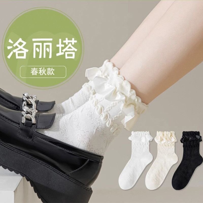 白色蕾丝花边袜子女夏季中筒袜日系jk洛丽塔公主袜Lolita长筒袜女