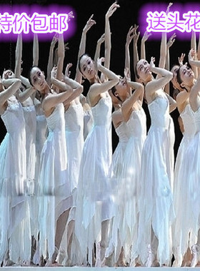 白色现代舞蹈演出服装芭蕾舞裙飘逸现代舞裙当代舞蹈演出服装订做