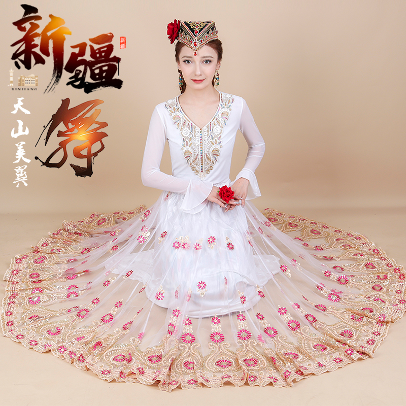 网纱绣花新疆舞蹈大摆裙子
