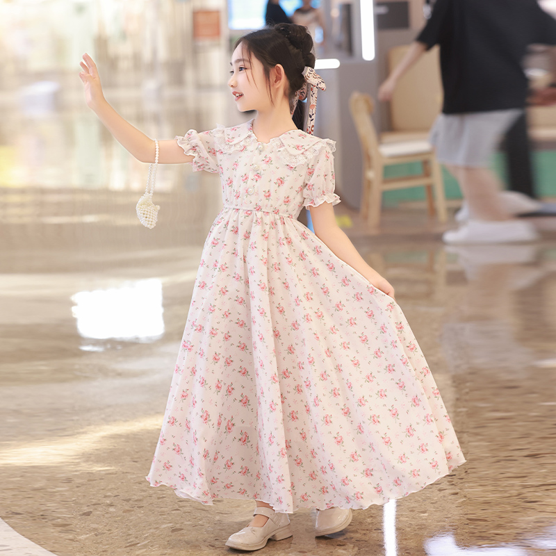 女童雪纺连衣裙夏装2025新款小女孩沙滩裙中大童洋气韩版儿童裙子