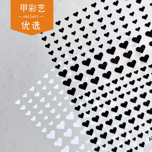 mini迷你小号爱心美甲贴纸少女心黑白桃心背胶烫金心形指甲贴花