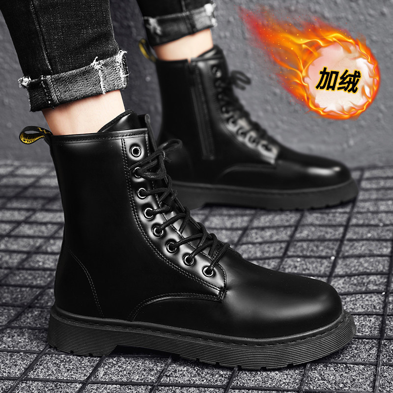MARTIN BOOTS MENS SHOES WINTER MENS HIGH TOP SHOES BRITISH STYLE WATERPROOF MOTORCYCLE SNOW BOOTS LEATHER BOOTS FLEECE WARM COTTON SHOES