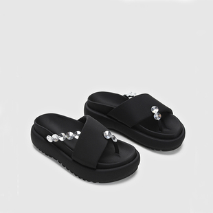 【白鹿同款】2026夏季新款时尚带钻厚底增高拖鞋百搭凉拖人字拖女