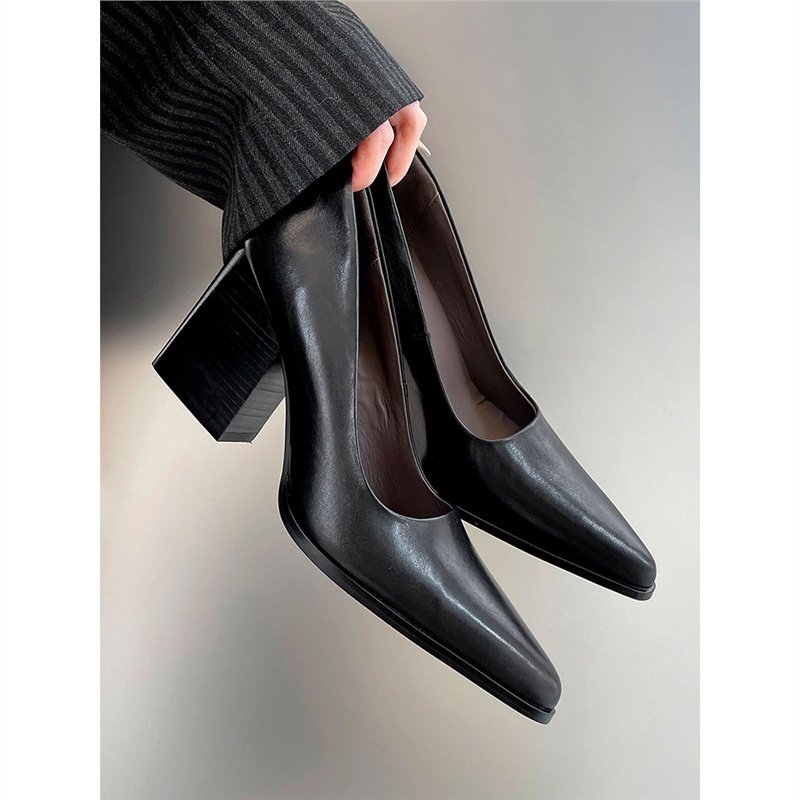 一脚蹬~2025春季新款复古尖头浅口8cm粗跟高跟鞋女百搭通勤单鞋,女鞋,浅口单鞋,淘宝优惠券,粉丝福利购,淘宝优惠卷