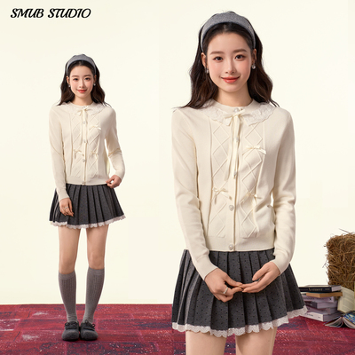 韩系设计感蕾丝花边针织开衫上衣