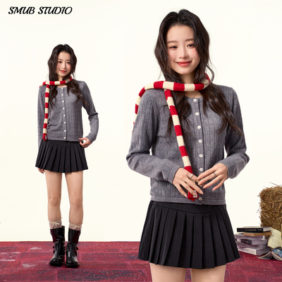 软糯针织开衫女长袖内搭灰色毛衣