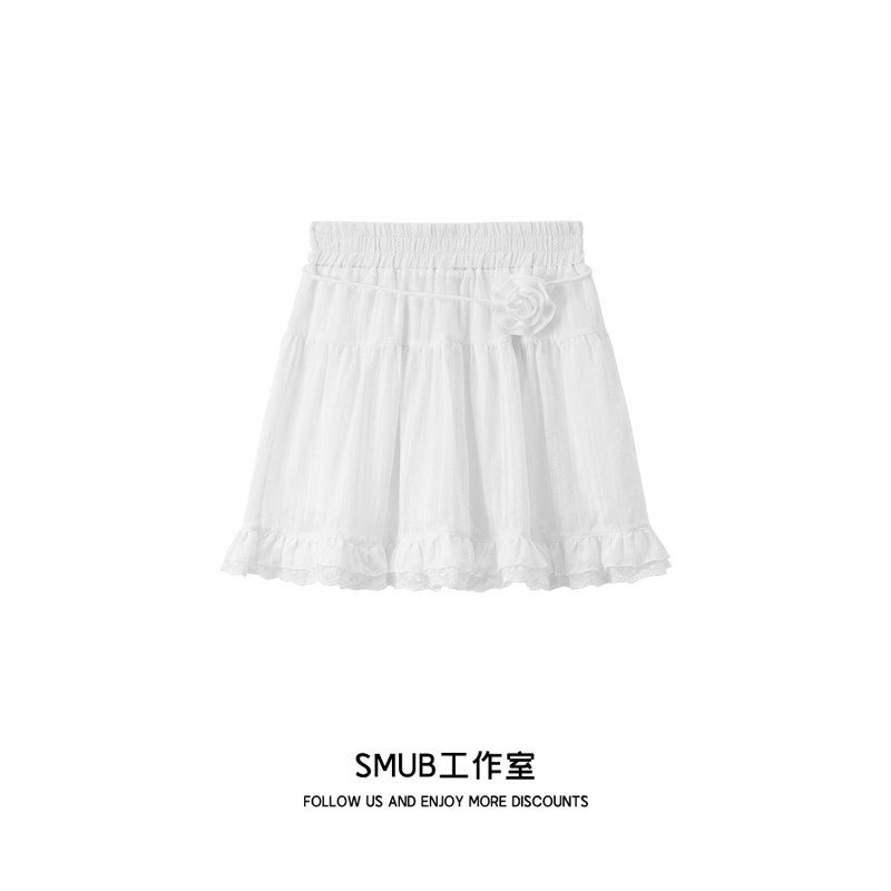 甜美少女纯欲松紧腰白色半身裙夏