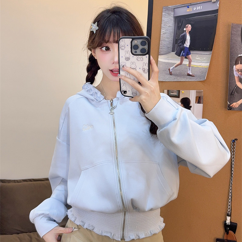 新款连帽花边长袖卫衣ins风上衣