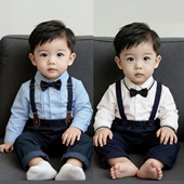 生日套装 一周岁礼服男宝小西装 帅气婴儿百天宴衣服绅士男童背带裤