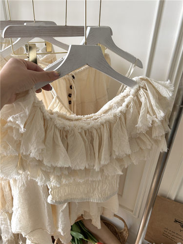 泰兰德的夏天 泰国度假短上衣 三层重工水洗棉露肩小衫 辣妹背心